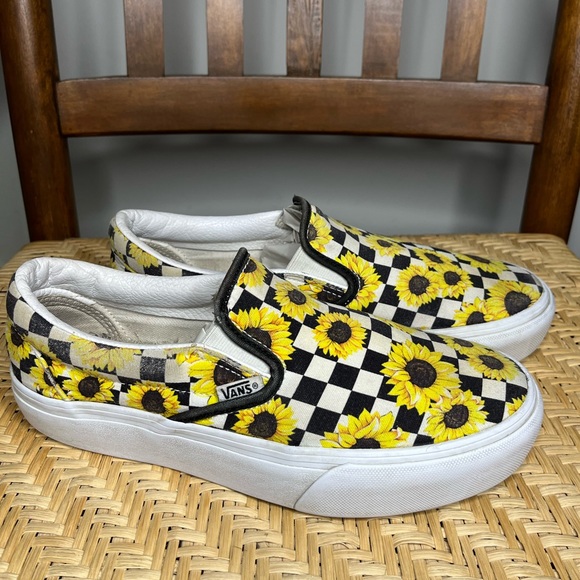 VANS Custom Checkered Sunflower Skateboard Slip one Sneakers size 9 - Picture 4 of 15